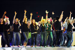 Youth animators perform during the Thursday night opening session of the National Catholic Youth Conference at Lucas Oil Stadium in Indianapolis on Nov. 17. (Photo by Rich Clark)