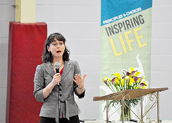 Camille Pauley, creator and curriculum developer of the Principles and Choices pro-life religious education program, explains the program’s concepts during a workshop at St. Michael the Archangel Parish in Indianapolis on July 25. (Photo by Natalie Hoefer)