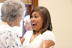 Providence Sister Jessica Vitente, right, meets with Providence Sister Marceline Mattingly, the oldest member of the community, after entering the congregation’s postulancy in September 2018. (Submitted photo)